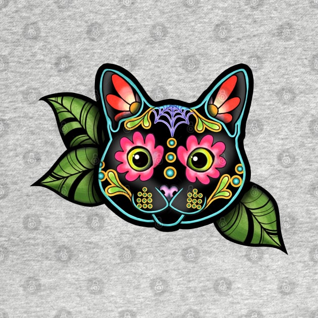 Black Cat - Day of the Dead Sugar Skull Kitty by prettyinink